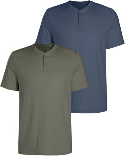 H.i.s. Kurzarmshirt (Packung, 2) mit Henleykragen aus strukturierter Baumwolle - Blau