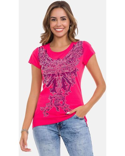 Cipo & Baxx T-Shirt mit modischem Frontprint - Pink