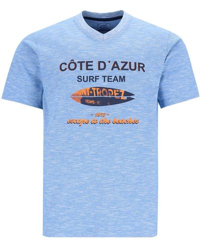 Hajo T-Shirt mit Frontprint in Slub-Garn allover - Blau