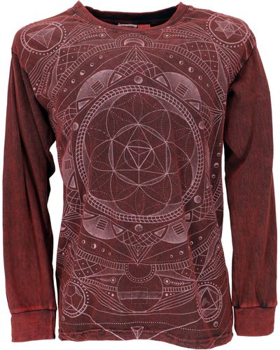 Guru-Shop Sweater Langarmshirt Mandala, stonewash Shirt -.. Goa Style, alternative Bekleidung - Rot