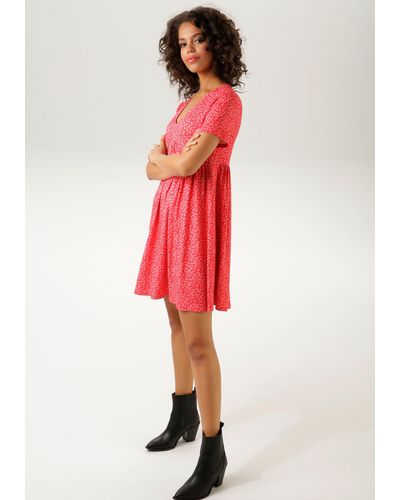 Aniston CASUAL Sommerkleid mit verspielten Millefleurs-Druck - Rot