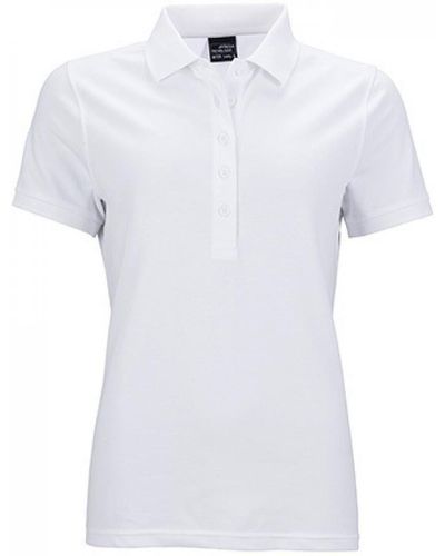 James & Nicholson Poloshirt Elastic Polo Piqué / Taillierter Schnitt - Weiß