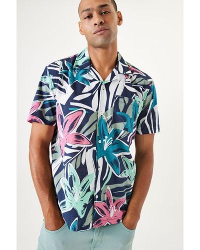 Garcia Kurzarmhemd Regular fit im Hawaii-Look - Blau