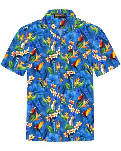 Hawaiihemdshop.de .de Hawaiihemd Hawaiihemdshop Hawaii Hemd Baumwolle Kurzarm Papageien - Blau