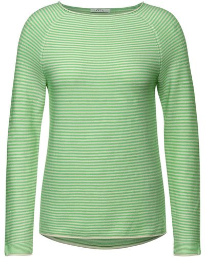 Cecil Sweatshirt TOS Structured Stripe Pullover - Grün