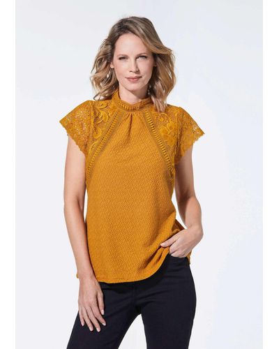 Cable & Gauge T-Shirt Elegantes Spitzenshirt - Orange