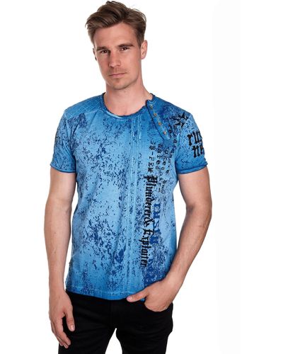 Rusty Neal T-Shirt mit seitlicher Knopfleiste - Blau