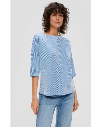 S.oliver 3/4-Arm- Shirt mit Streifenstruktur - Blau