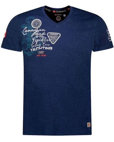 Canadian Peak Print- Jademoreak V-Neck T-Shirt aus Baumwolle - Blau