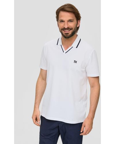 S.oliver Kurzarmshirt Poloshirt mit V-Ausschnitt Streifen-Detail - Weiß