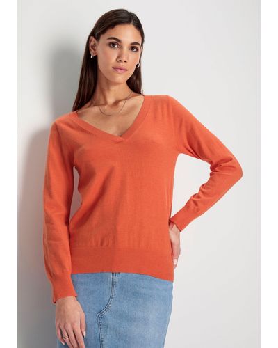 Hechter Paris V-Ausschnitt-Pullover in melange Optik - Orange