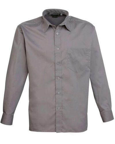 PREMIER Langarmhemd Hemd Shirt Body Fit Baumwolle Bügelleicht Langarm - Grau