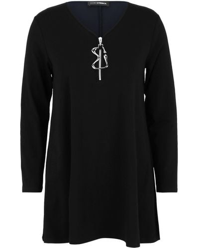 Doris Streich Longbluse Long-Shirt dekorativem Reißverschluss mit modernem Design - Schwarz