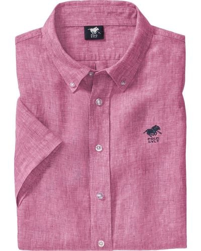 Polo Sylt Leinenhemd kurzarm aus reinem Naturmaterial in edler Melé-Optik - Pink
