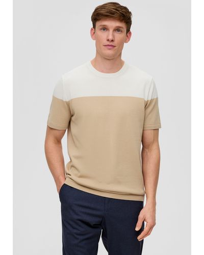 S.oliver Strickpullover Strickshirt mit Colour-Blocking Rippblende - Weiß