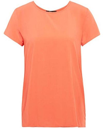 Mavi Klassische Sommer- stylische Freizeit- Kurzarm-Bluse mit Rundhalsausschnitt Orange