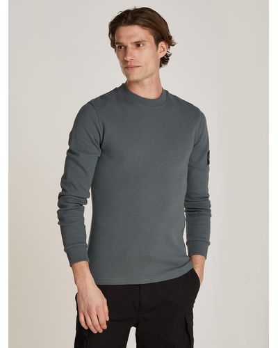 Calvin Klein Langarmshirt BADGE WAFFLE LS TEE mit Logopatch - Grau