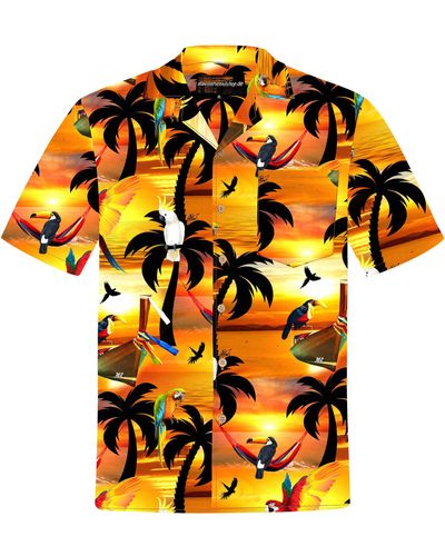 Hawaiihemdshop.de .de Hawaiihemd Hawaiihemdshop Hawaii Hemd Baumwolle Kurzarm Papageien - Orange
