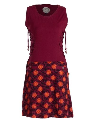 Vishes Minikleid Sommerkleid armlos-es Blumen- Tunika-Kleid T-Shirtkleid Boho, Goa, Guru Style - Rot
