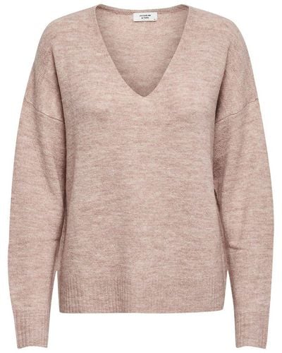 Jacqueline De Yong Fein Strickpullover Pullover V-Neck JDYELANORA Longsleeve Sweater - Pink