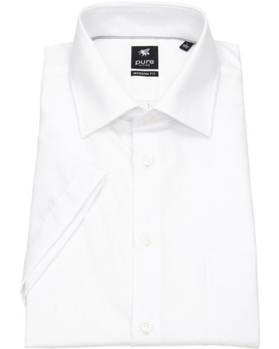 Pure Kurzarmhemd Modern Fit leicht tailliert bügelfrei Kentkragen - Weiß