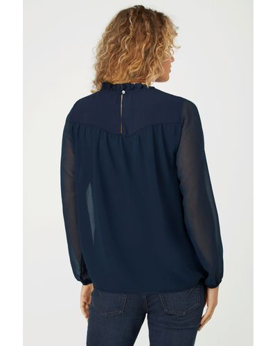 Gina Laura Satinbluse Bluse Identity Chiffon Stehkragen blickdichtes Top - Blau