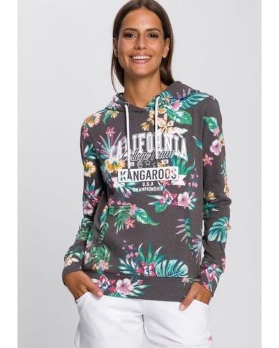 Kangaroos Kapuzensweatshirt mit coolem Floral-Alloverprint & Logo-Print im College-Look - Grau