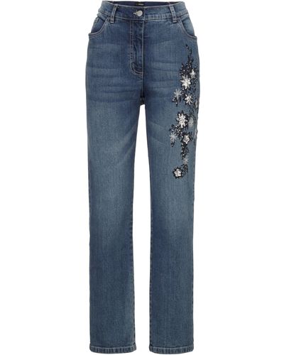 MIAMODA Regular-- Jeans Straight Fit Stickerei 5-Pocket - Blau