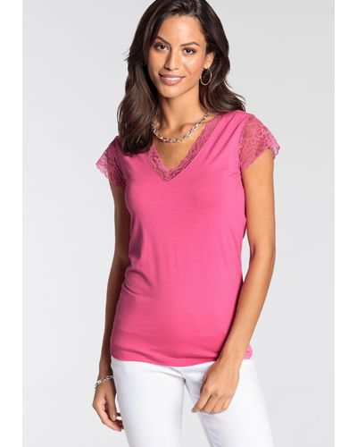 Laura Scott T-Shirt mit eleganter Spitze - Pink