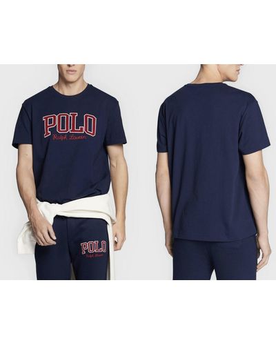 Ralph Lauren POLO 90s Big Logo Retro Tee T- Shirt Classic Fit Pur - Blau