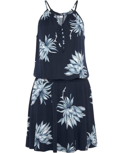 Lascana Jerseykleid mit Blumendruck und Raffung in der Taille, Sommerkleid, Strandkleid - Blau
