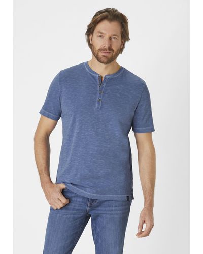 Paddock's Kurzarmshirt Serafino Single Jersey Shirt aus reiner Baumwolle - Blau