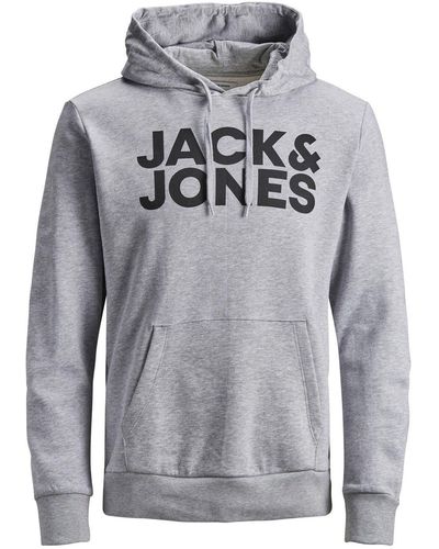 Jack & Jones Sweat Hoodie Kapuzen Pullover Sweatshirt JJECORP (1-tlg) 3478 in Grau - Weiß