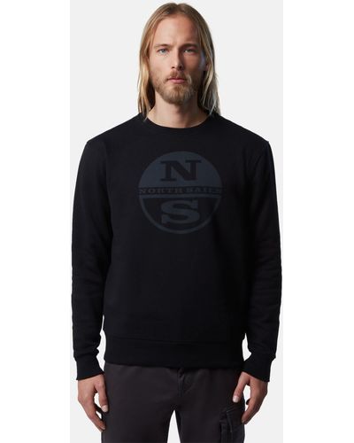 North Sails Fleecepullover Sweatshirt mit Logo-Druck - Schwarz