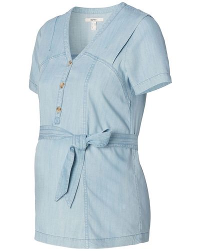 Esprit Maternity Umstandsbluse Bluse mit V-Ausschnitt und Knöpfen - Blau