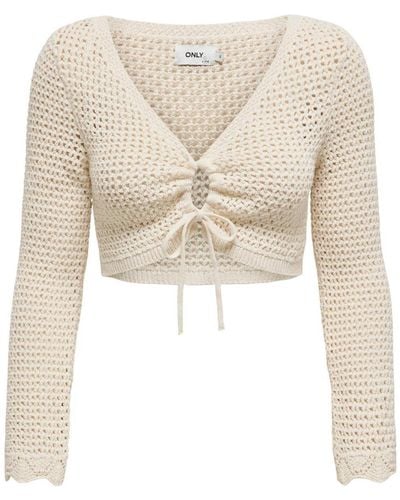 ONLY Sweatshirt ONLMARY LIFE LS CROPPED TIE V-NECK - Natur