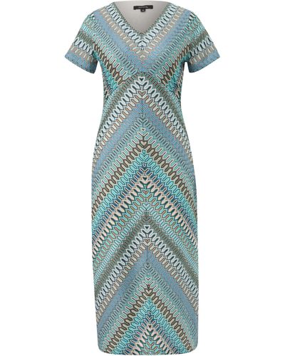 Comma, Minikleid Kleid aus Strickjersey mit grafischem Muster Teilungsnaht - Blau