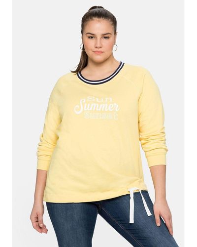 Sheego Sweatshirt Große Größen mit Frontdruck und Kontrast-Rundhals - Gelb