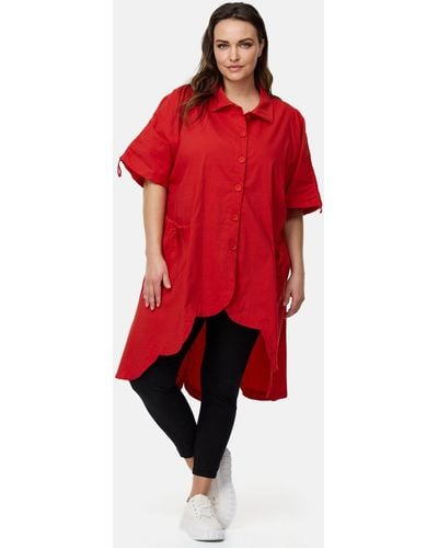 Kekoo Longbluse Asymmetrische Bluse Halbarm mit Stretchanteil 'Celia' - Rot