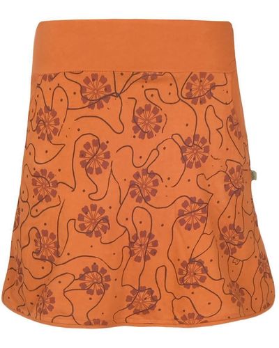 Vishes Jerseyrock Baumwoll-Rock 70er 80er Jahre Retro Blumen Muster bedruckt Taschen Ornamente - Orange