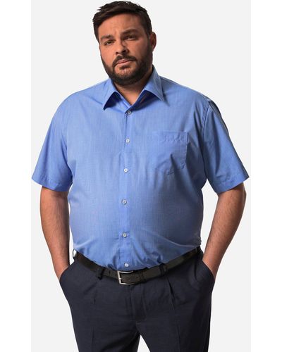 Men Plus Plus Kurzarmhemd Men+ Businesshemd Halbarm EasyCare Vario-Kragen - Blau