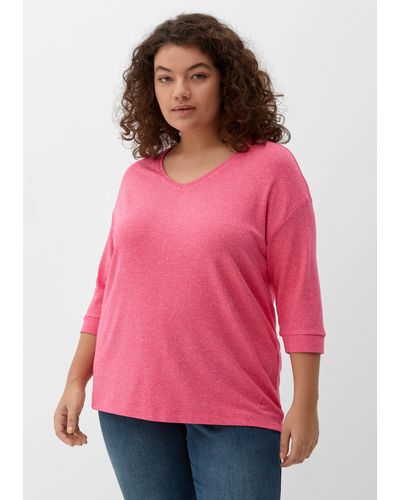 TRIANGL 3/4-Arm- T-Shirt mit V-Ausschnitt Stickerei - Pink