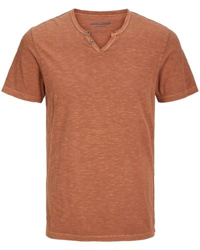 Jack & Jones T-Shirt JJESPLIT NECK TEE SS NOOS - Orange