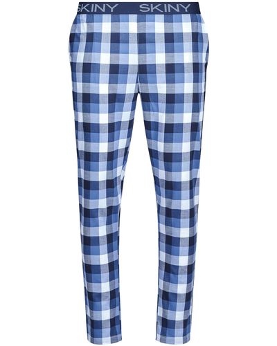 SKINY Pyjamahose Pyjama Hose kariert (1-tlg) Modisches Design Baumwolle - Blau