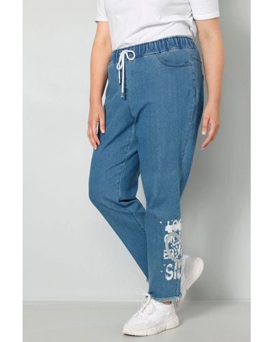 MIAMODA Lederimitathose Jeans-Joggpants Saumdruck Elastikbund - Blau