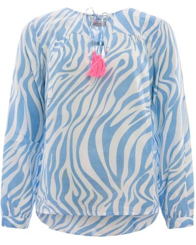 Zwillingsherz Langarmbluse Bluse mit Zebramuster - Blau