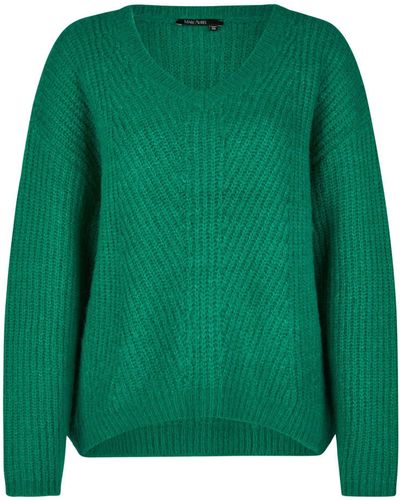 MARC AUREL Kapuzenpullover V-Ausschnitt-Pullover mit Rippenstruktur - Grün
