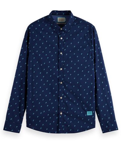 Scotch & Soda Hemd Langarmhemd Ditsy AOP printed poplin shirt (1-tlg) - Blau