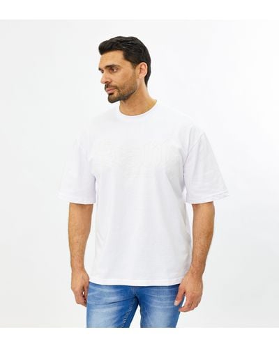 DENIM HOUSE Ässiges T-Shirt in Oversized Look mit feinem Print Weiß L