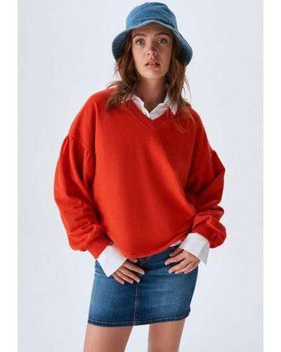 LTB Sweatshirt FAHOZO mit weiten Ärmeln und V-Ausschnitt - Rot